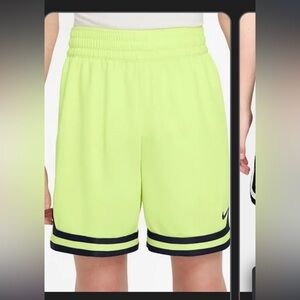 Nike Kids Neon Yellow Athletic Shorts with Navy Hem Stripes